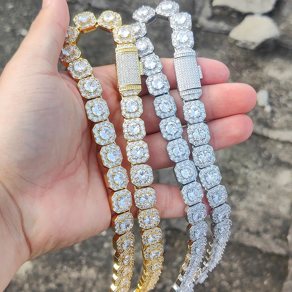 Chain 10/12MM Clustered Tennis  for Men Necklace Hip Hop Iced Out Zirconia Brass