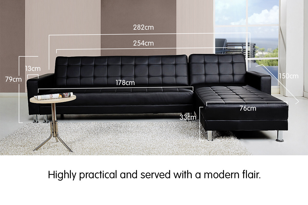 Sofa Bed Couch with Chaise - Black for sale online |  Australia