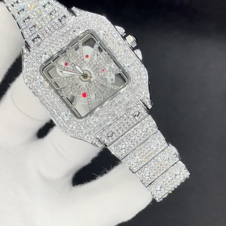 Red Dial VVS Iced Out Diamond Designer Watch