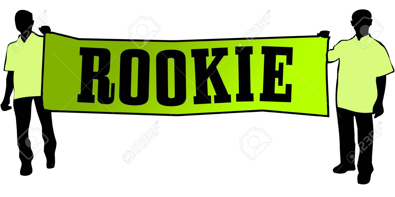 94055236 rookie on a green banner carried by two men illustration graphic